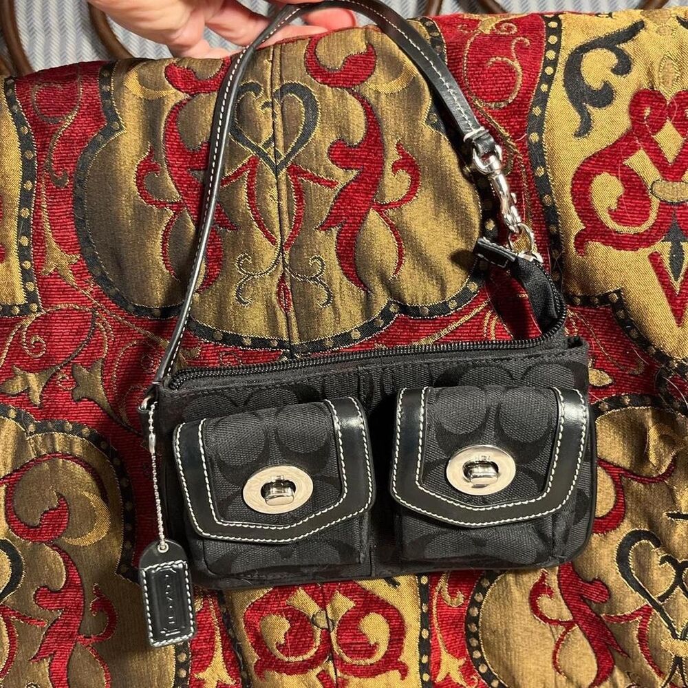 Original 2000s Y2K Coach Rare Signature Turnlock Mini Bag Canvas Leather Purse!